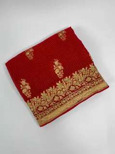 RED COLOUR KHADDI GEORGETTE EMBROIDERY SAREE1