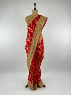 RED COLOUR KHADDI GEORGETTE SAREE2