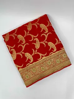 RED COLOUR KHADDI GEORGETTE SAREE1