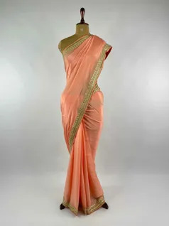 PEACH COLOUR CHINON SILK EMBROIDERY SAREE2