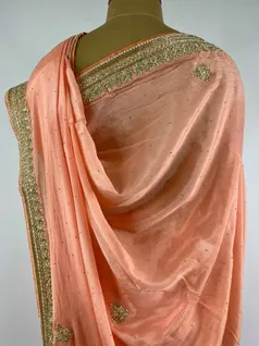 PEACH COLOUR CHINON SILK EMBROIDERY SAREE4