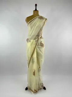 IVORY COLOUR ORGANZA SILK EMBROIDERY SAREE2