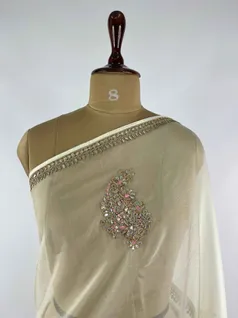 IVORY COLOUR ORGANZA SILK EMBROIDERY SAREE3