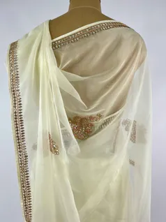 IVORY COLOUR ORGANZA SILK EMBROIDERY SAREE4