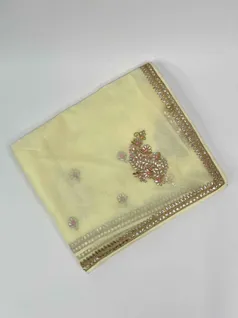 IVORY COLOUR ORGANZA SILK EMBROIDERY SAREE1