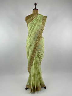 PISTA GREEN COLOUR ORGANZA SILK EMBROIDERY SAREE2