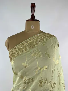 PISTA GREEN COLOUR ORGANZA SILK EMBROIDERY SAREE3