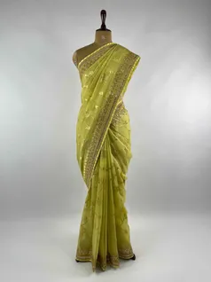 OLIVE GREEN COLOUR ORGANZA SILK EMBROIDERY SAREE2