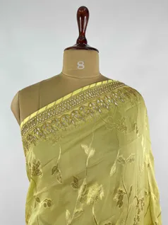 OLIVE GREEN COLOUR ORGANZA SILK EMBROIDERY SAREE3