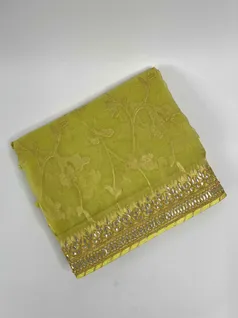 OLIVE GREEN COLOUR ORGANZA SILK EMBROIDERY SAREE1