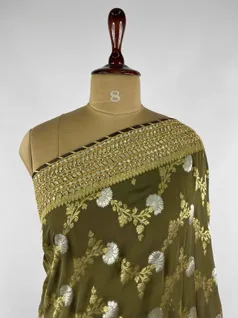 DARK OLIVE COLOUR KHADDI GEORGETTE SAREE3