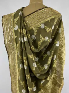 DARK OLIVE COLOUR KHADDI GEORGETTE SAREE4