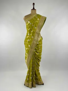 OLIVE GREEN COLOUR KHADDI GEORGETTE SAREE2