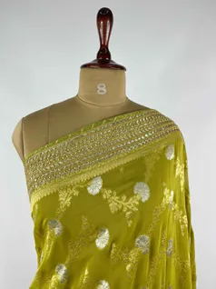 OLIVE GREEN COLOUR KHADDI GEORGETTE SAREE3