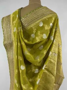 OLIVE GREEN COLOUR KHADDI GEORGETTE SAREE4