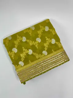 OLIVE GREEN COLOUR KHADDI GEORGETTE SAREE1