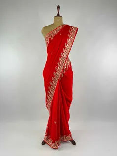 RED COLOUR CHINON SILK EMBROIDERY SAREE2