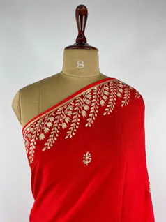 RED COLOUR CHINON SILK EMBROIDERY SAREE3