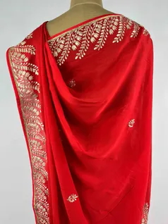 RED COLOUR CHINON SILK EMBROIDERY SAREE4