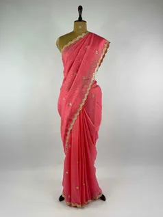 PINK COLOUR ORGANZA SILK EMBROIDERY SAREE2