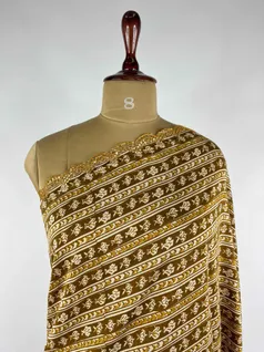 DARK MUSTARD COLOUR MUSLIN SILK EMBROIDERY SAREE3