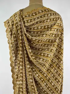 DARK MUSTARD COLOUR MUSLIN SILK EMBROIDERY SAREE4