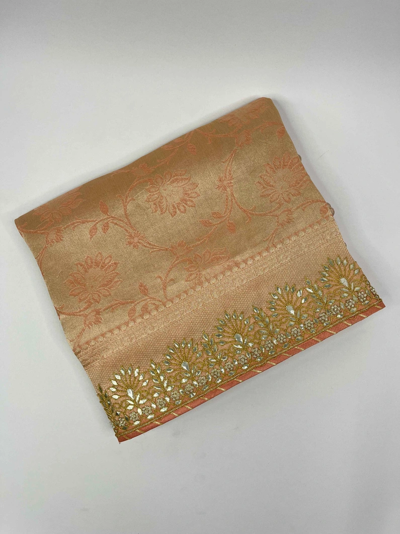PEACH COLOUR BANARASI SILK EMBROIDERY SAREE1