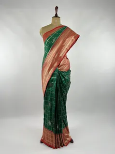 Emerald green checker kanjivaram silk saree2