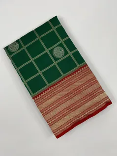 Emerald green checker kanjivaram silk saree1