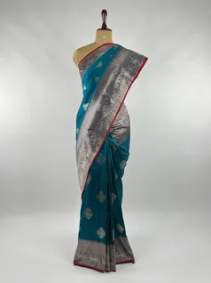 Turquoise blue color kanjivaram silk saree2