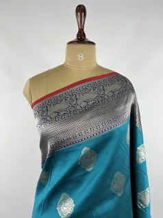 Turquoise blue color kanjivaram silk saree3