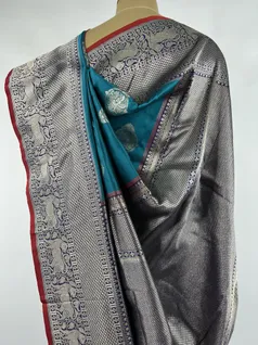 Turquoise blue color kanjivaram silk saree4