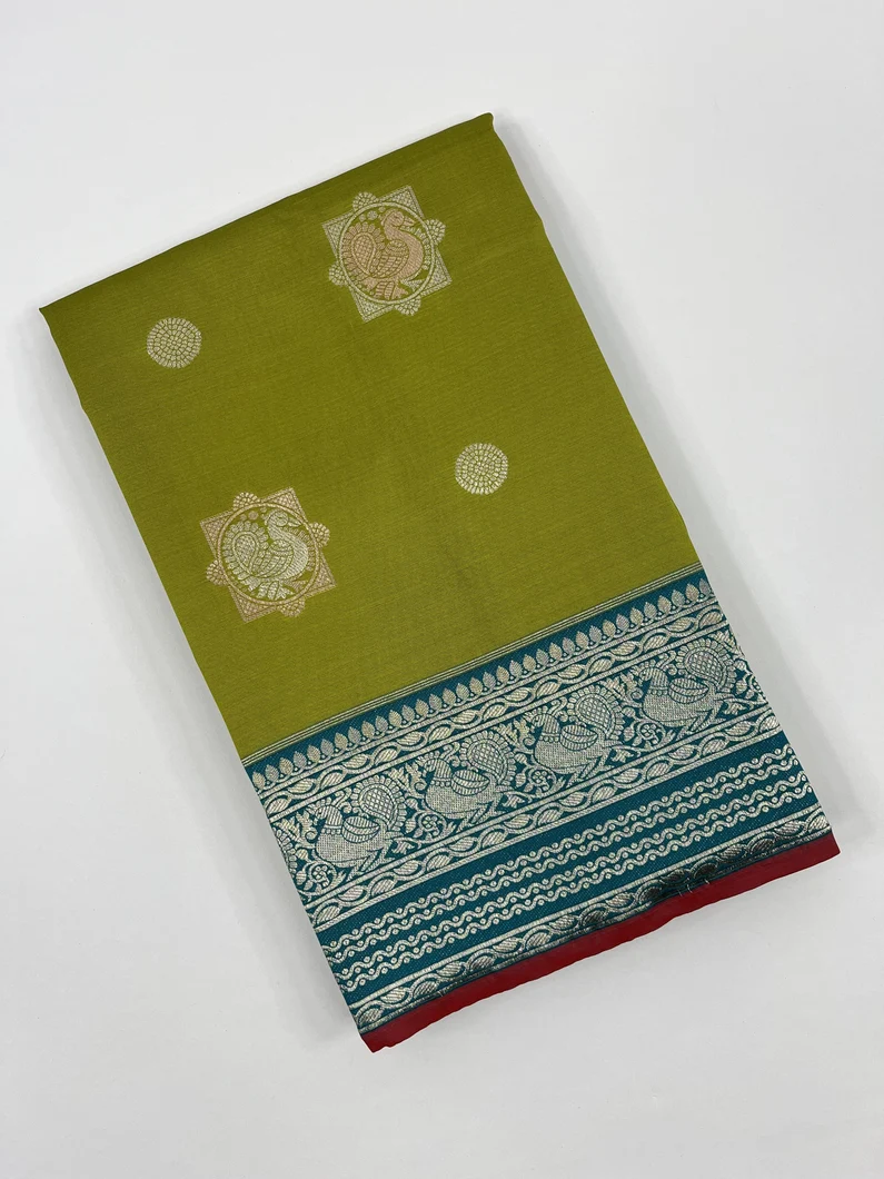 Olive green color kanjivaram silk saree1