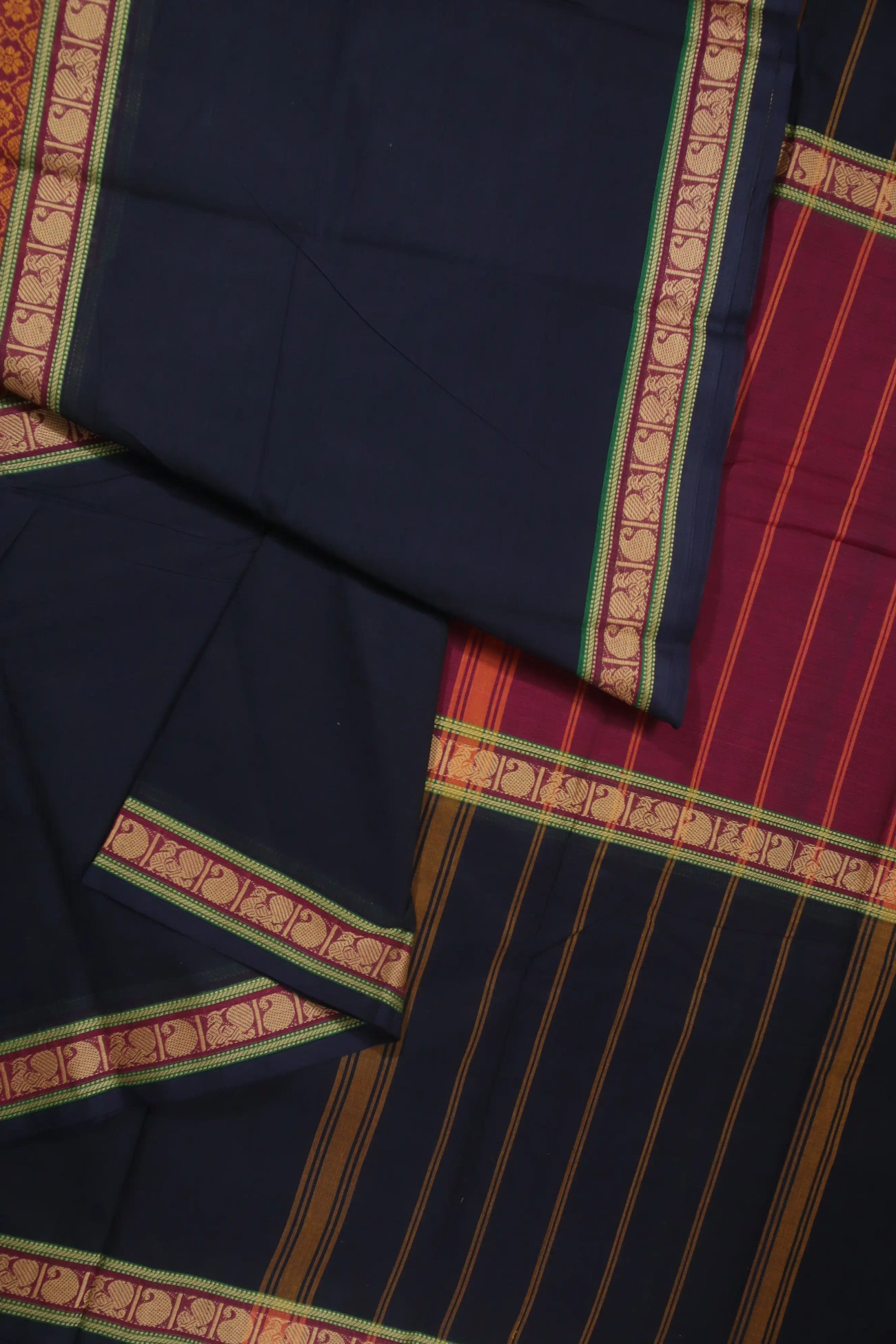 maroon-midnight-blue-muppagam-three-part-flower-kanchi-cotton-saree-uu005234-c