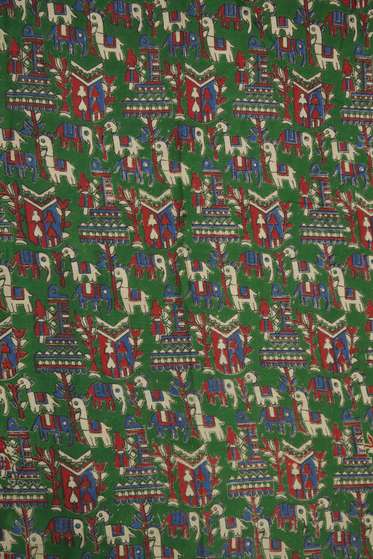 dark-green-elephant-kalamkari-fabric-kf000061-a