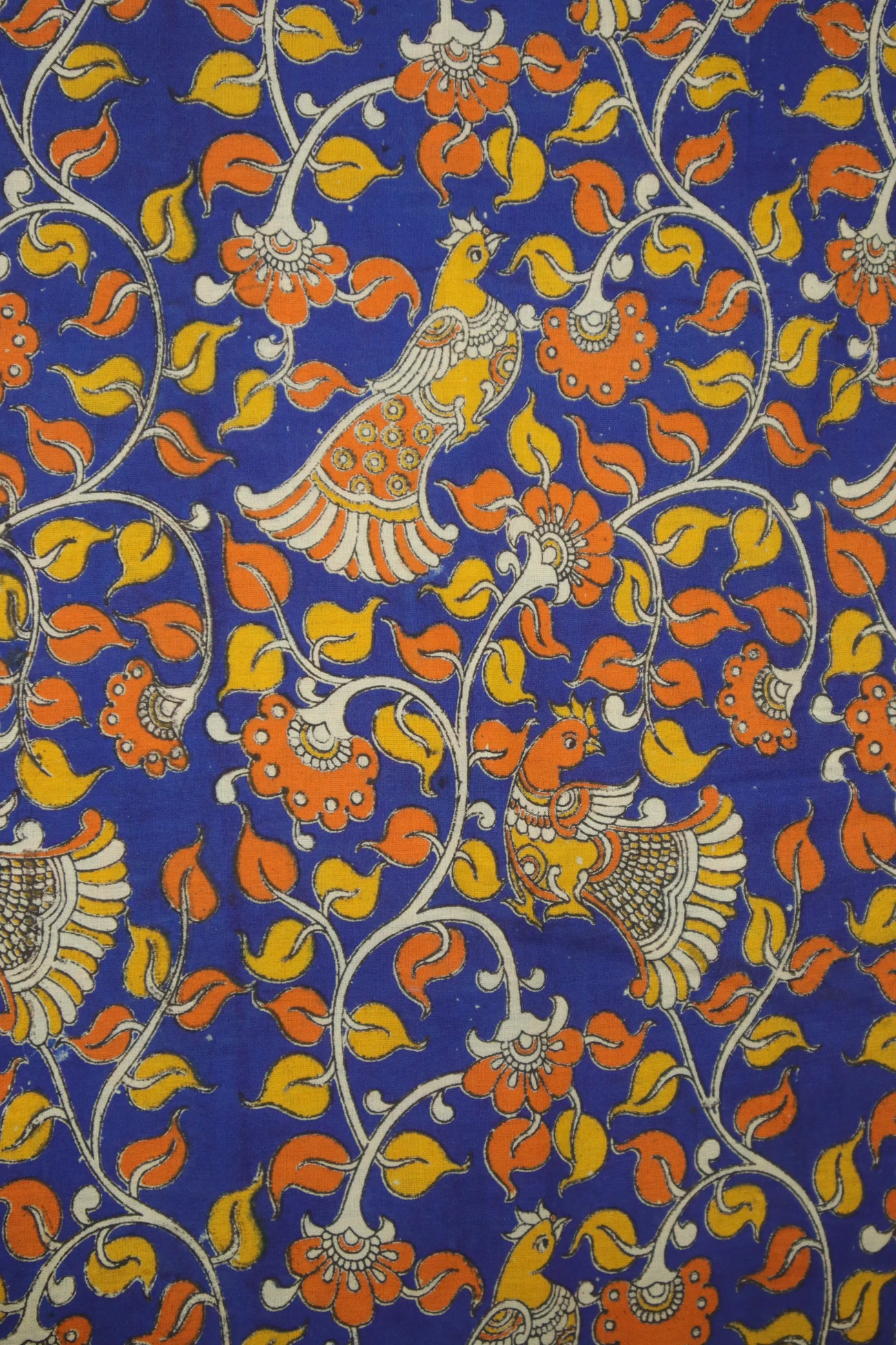 navy-peacock-flower-kalamkari-fabric-kf000083-a