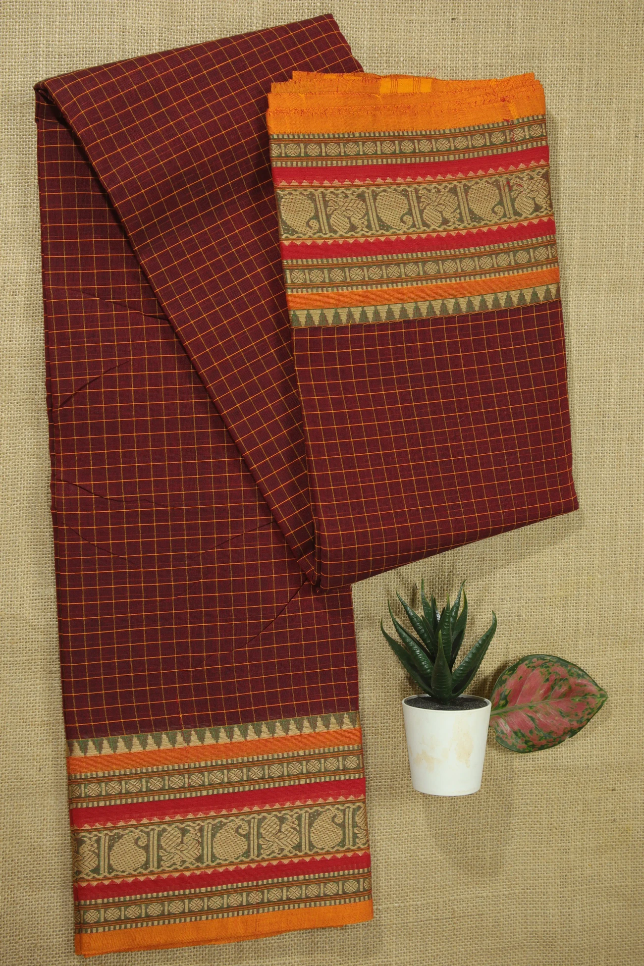 maroon-peacock-ruthratcham-checked-saree-ck002470-a