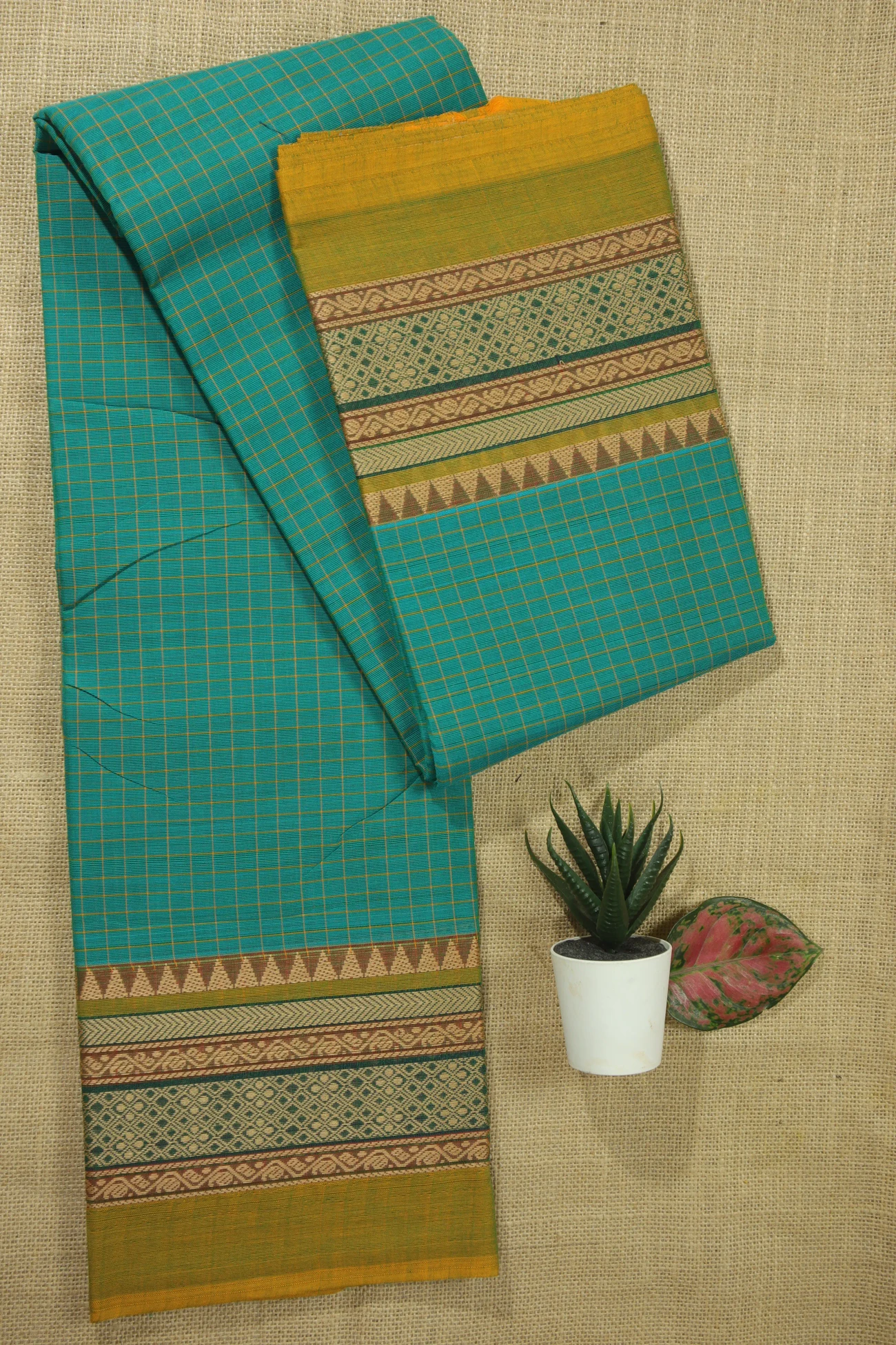 light-sea-green-temple-checked-checked-saree-ck002501-a