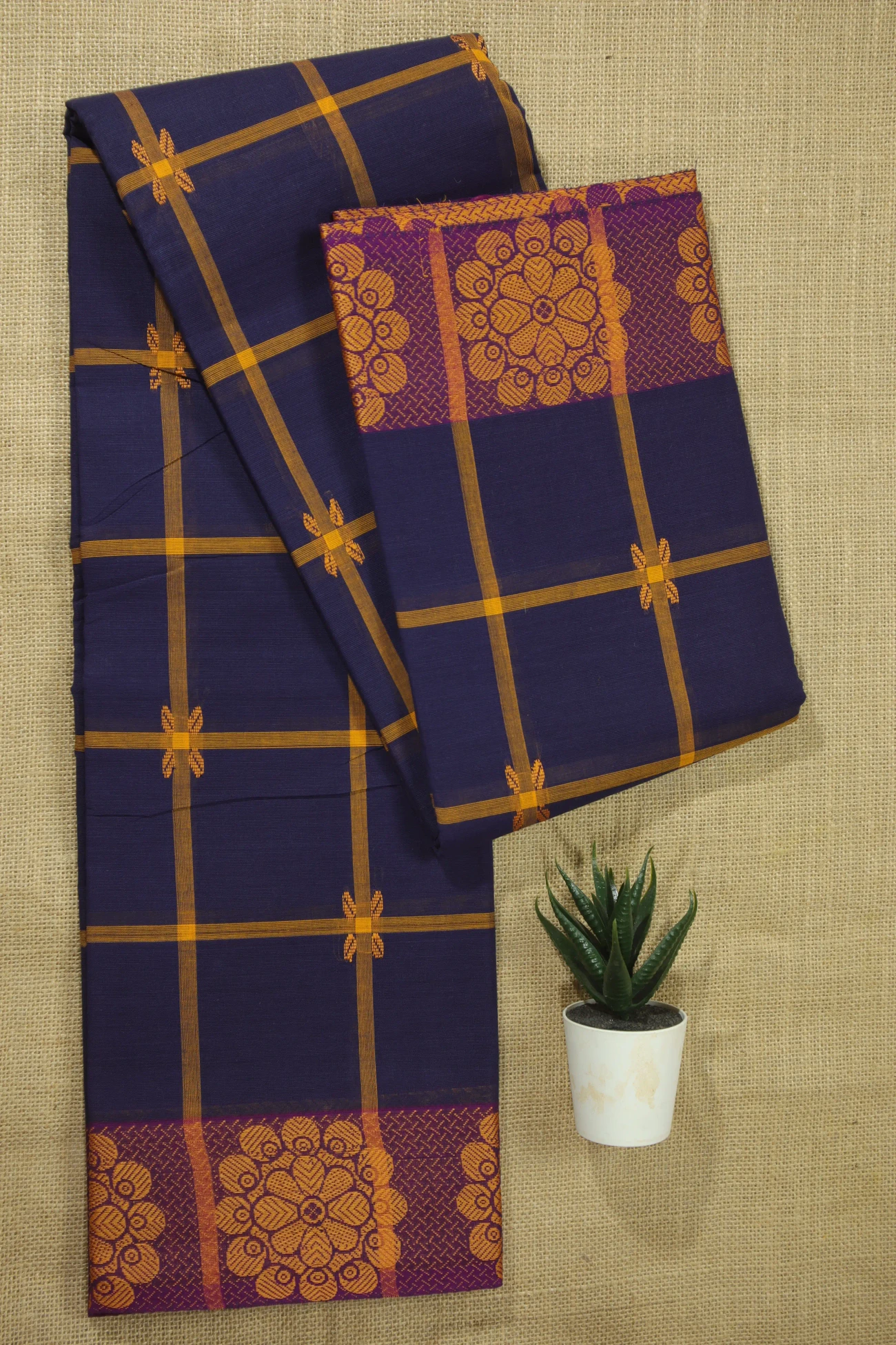 navy-flower-checked-saree-ck001765-a