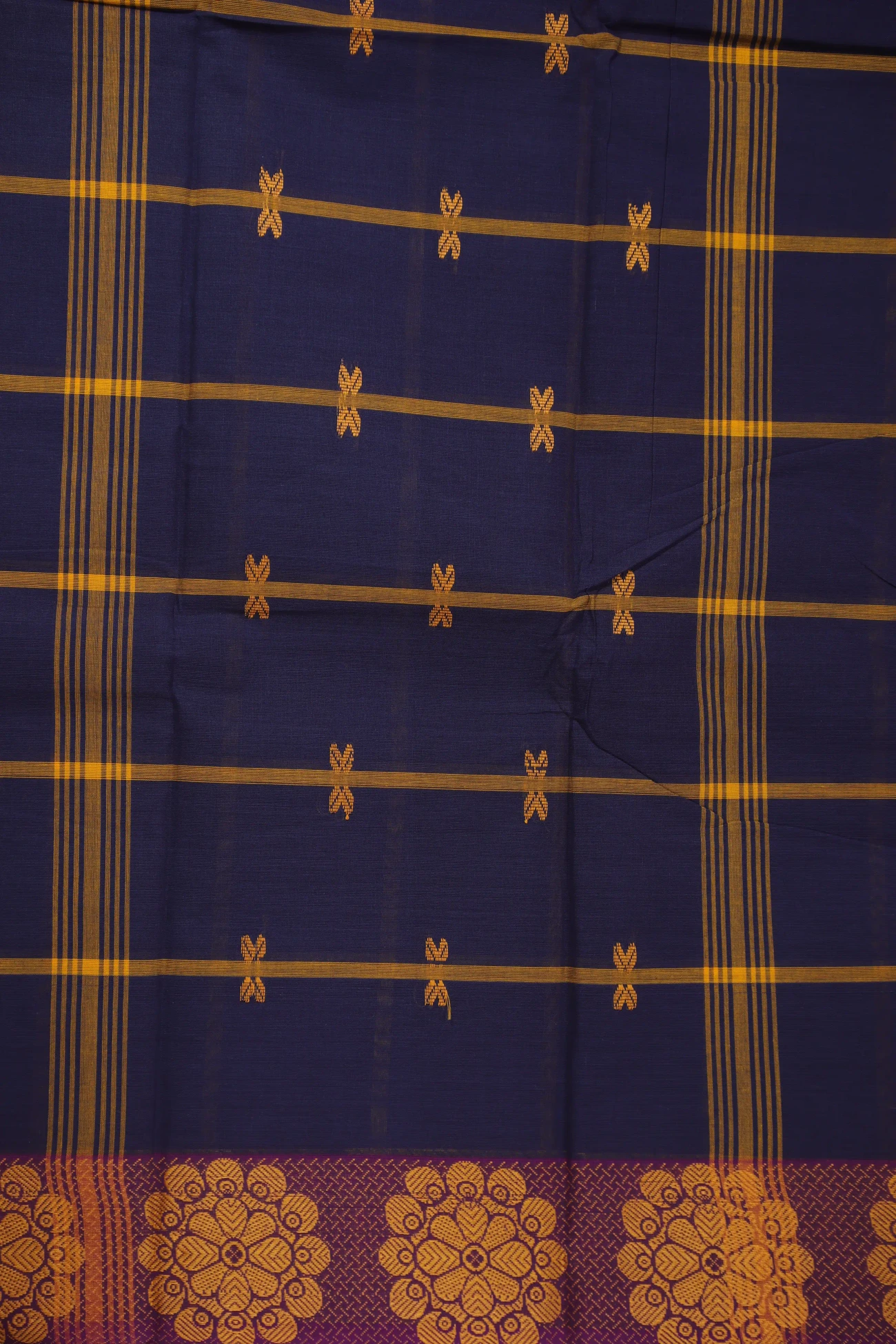 navy-flower-checked-saree-ck001765-b