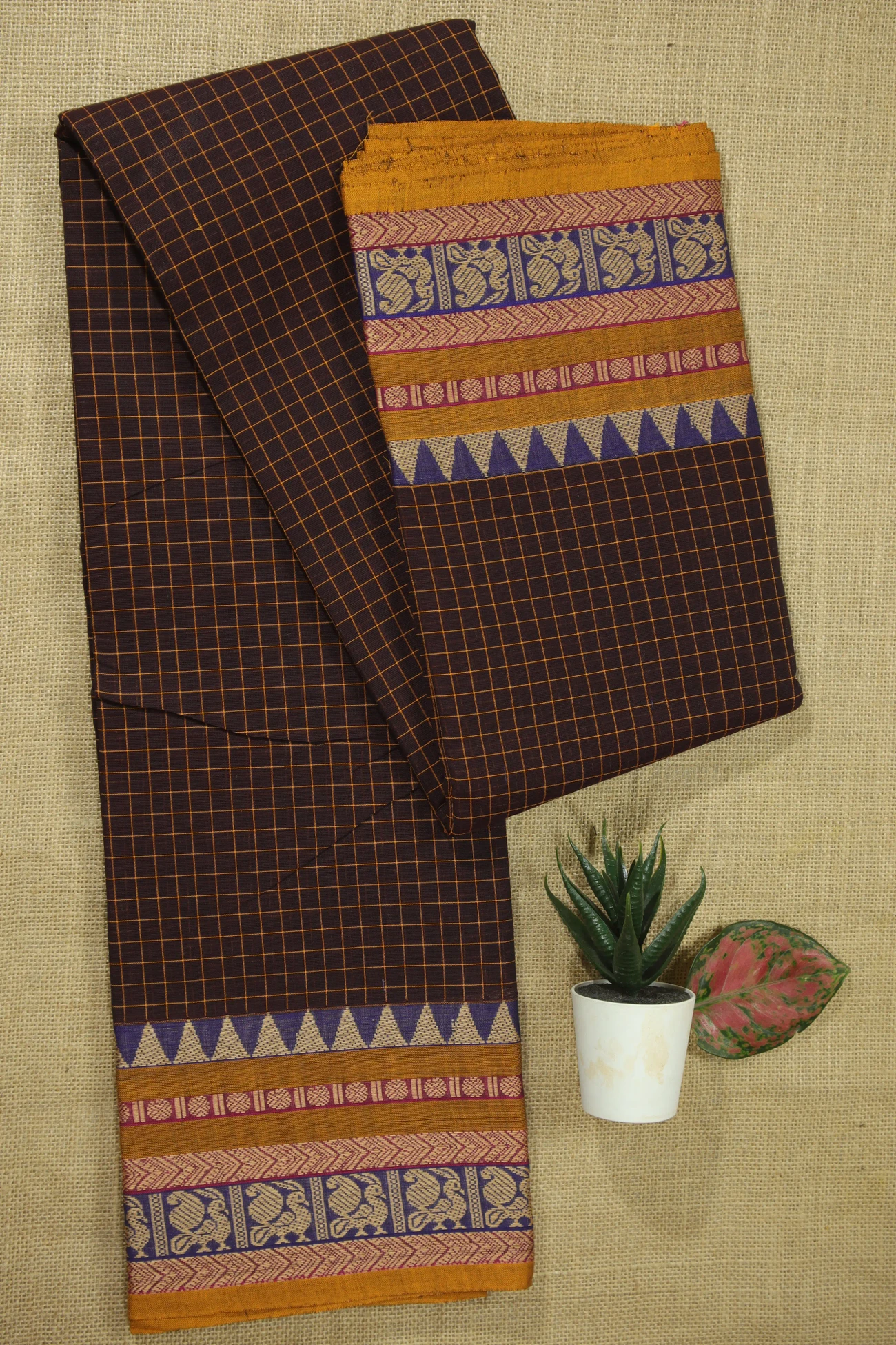 brown-peacock-mango-checked-saree-ck002465-a