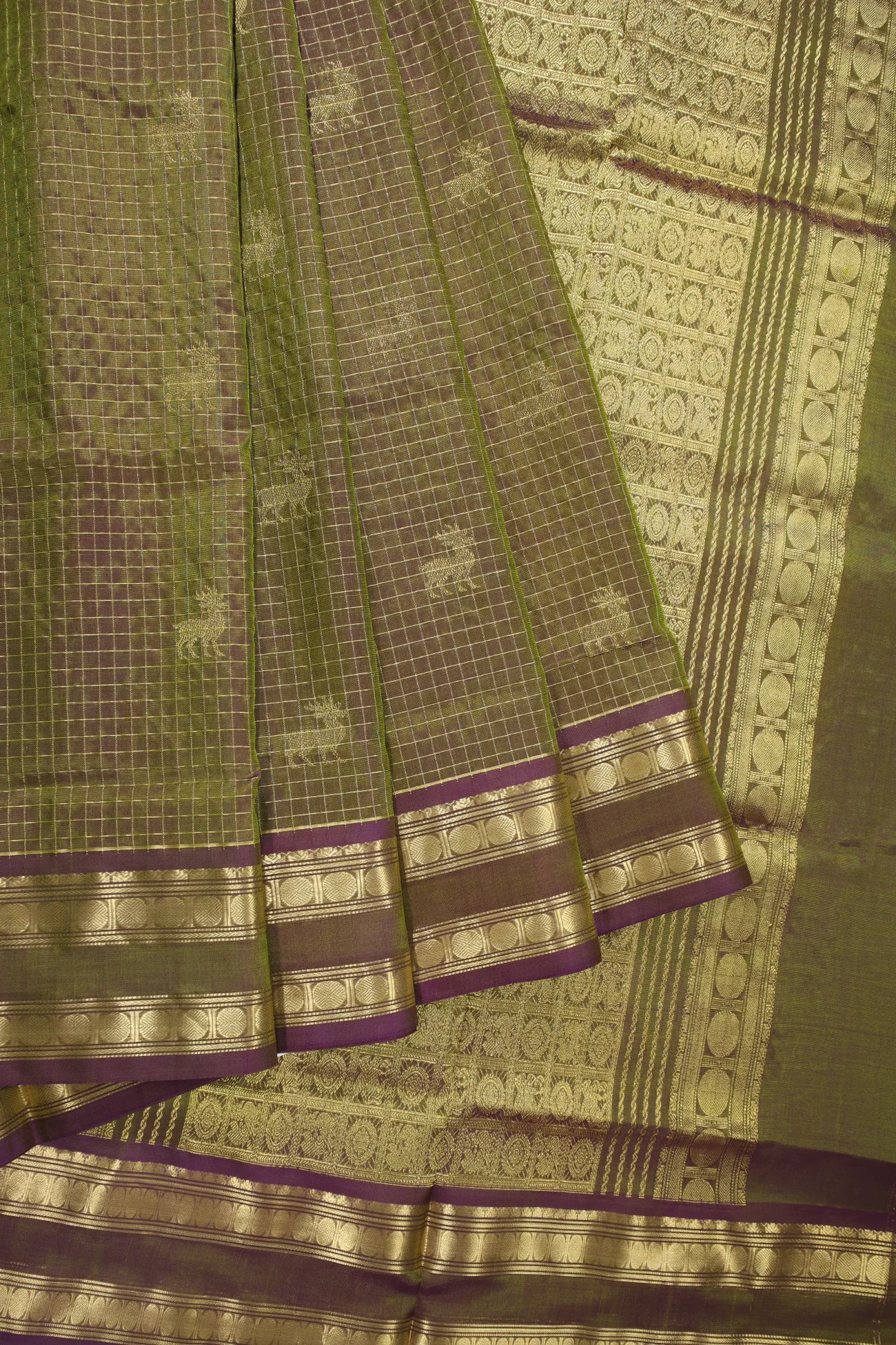 dark-olive-green-ruthratcham-deer-kanchi-silk-cotton-saree-sc002854-a