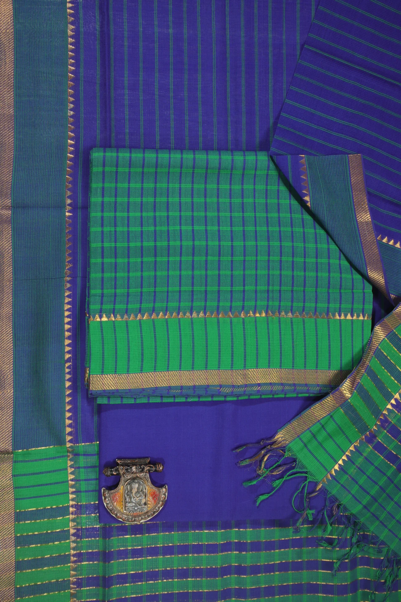 green-checked-bavanji-border-mangalagiri-cotton-dress-material-mlc000309-a