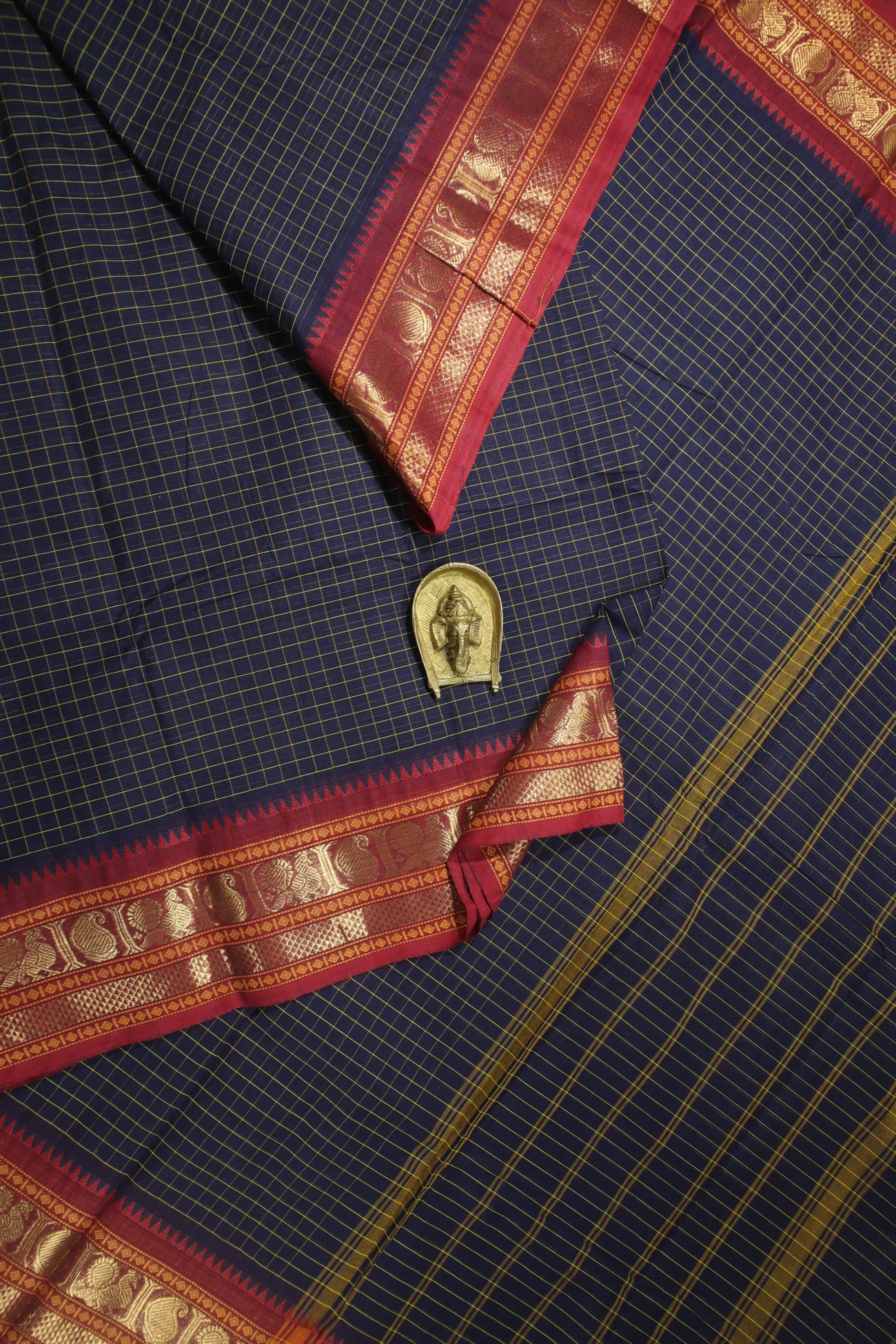 navy-peacock-mango-checked-saree-ck002576-a