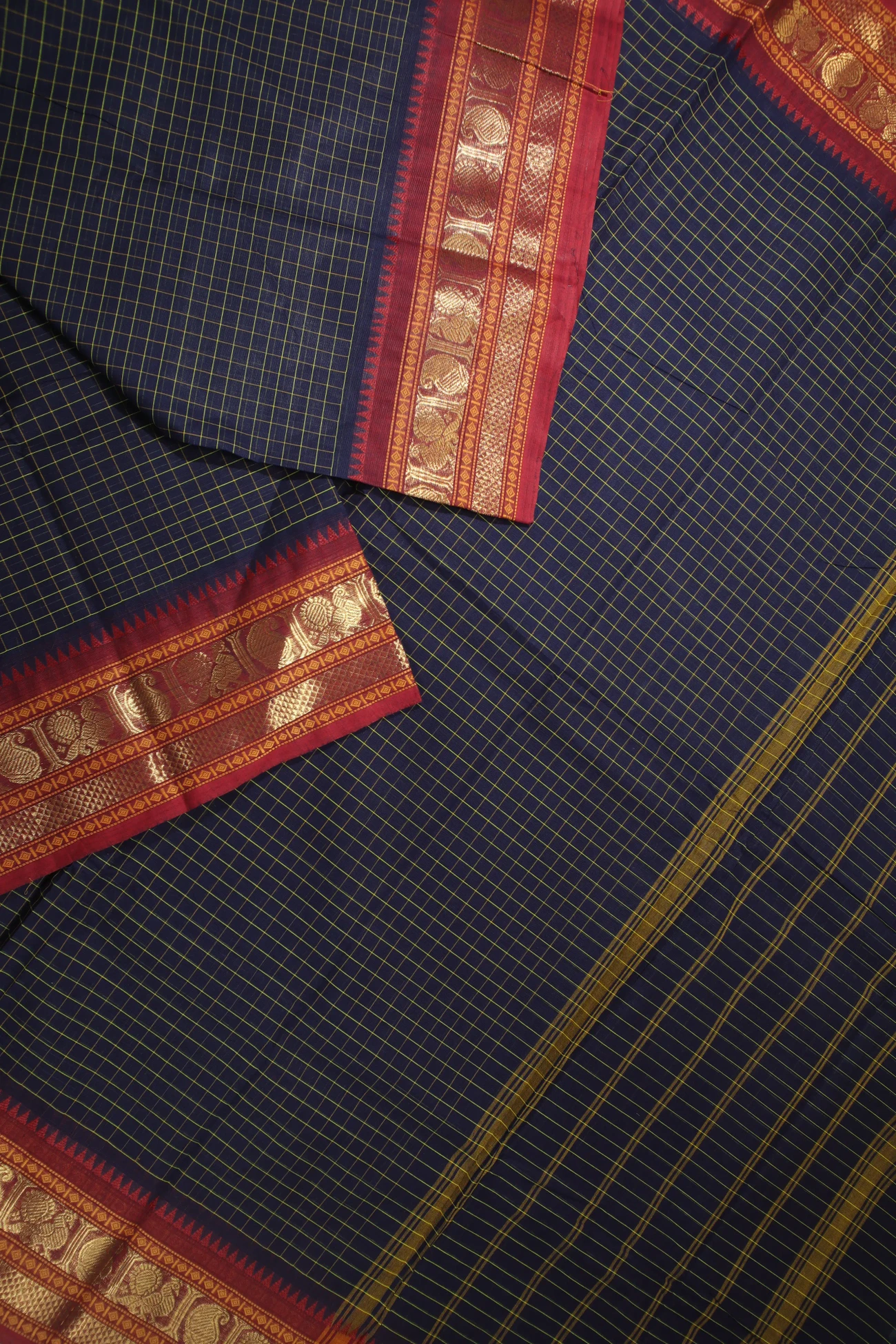 navy-peacock-mango-checked-saree-ck002576-b