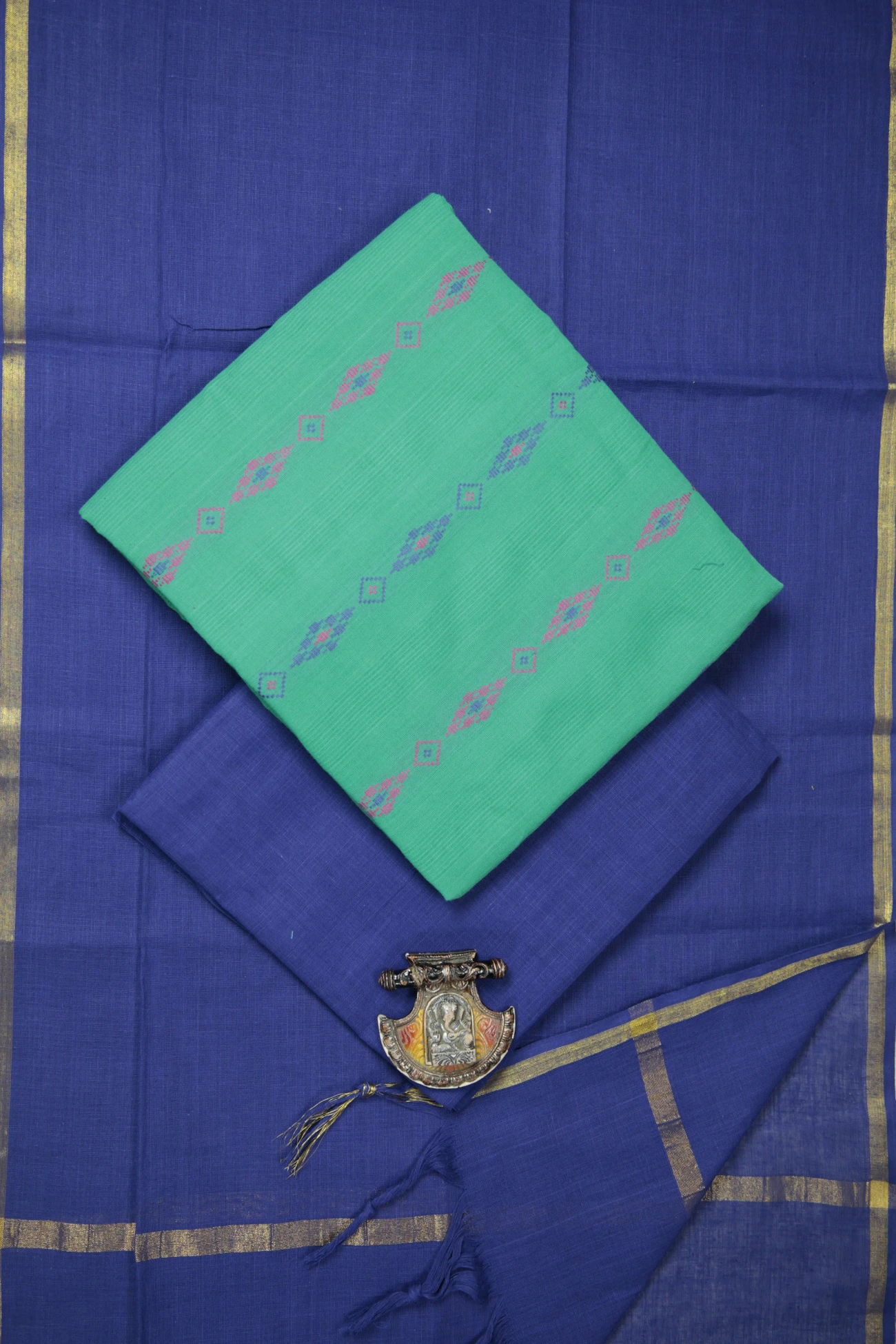 turquoise-horizontal-stripes-chettinad-dress-materials-cc000090-a