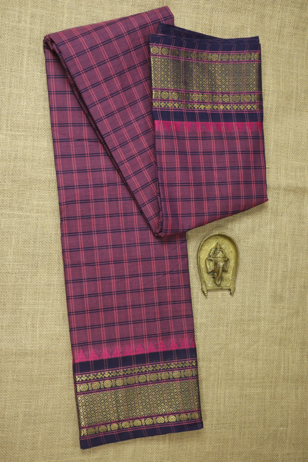 plum-ruthratcham-checked-saree-ck002603-a