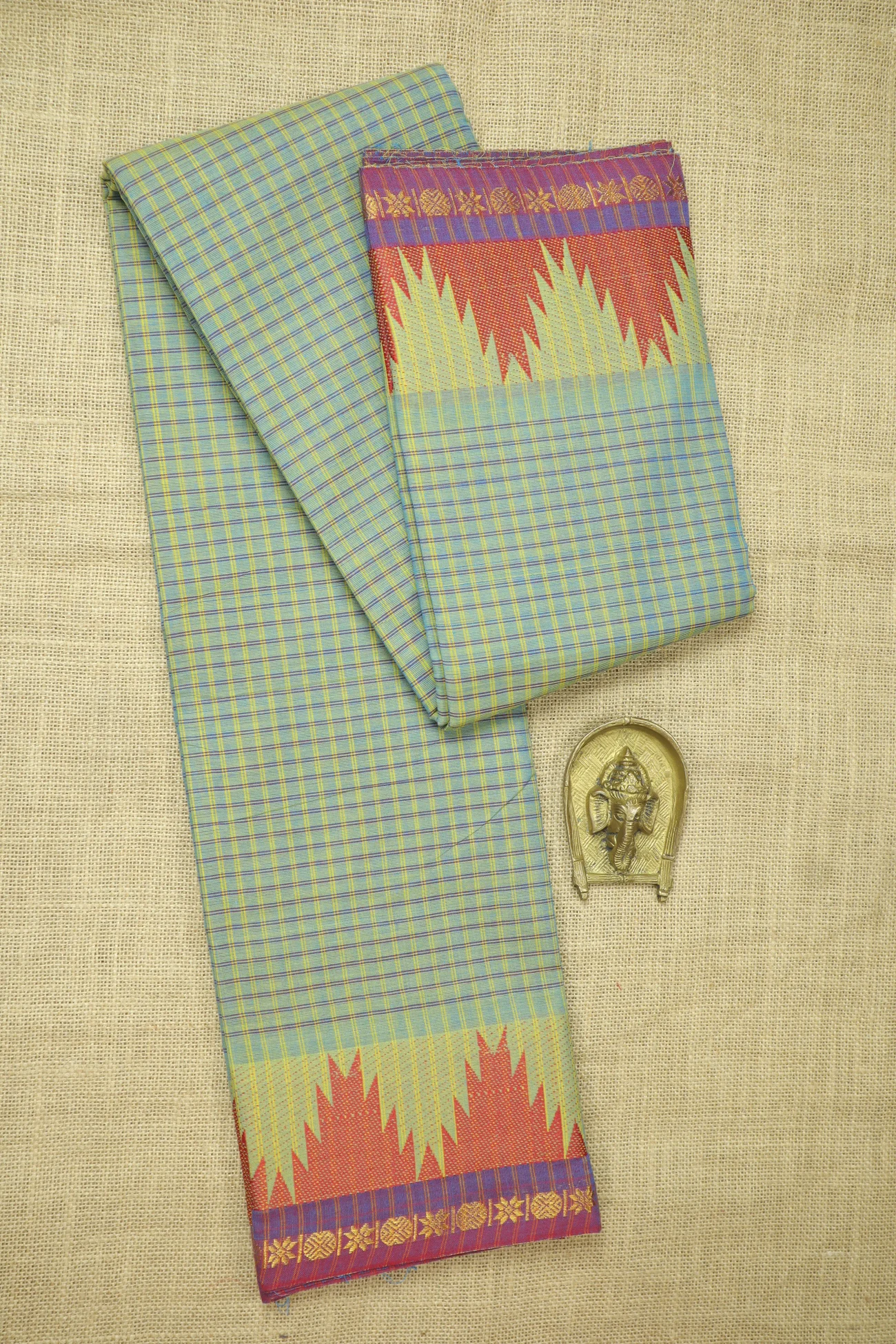 light-green-thalampoo-reku-checked-saree-ck002604-a