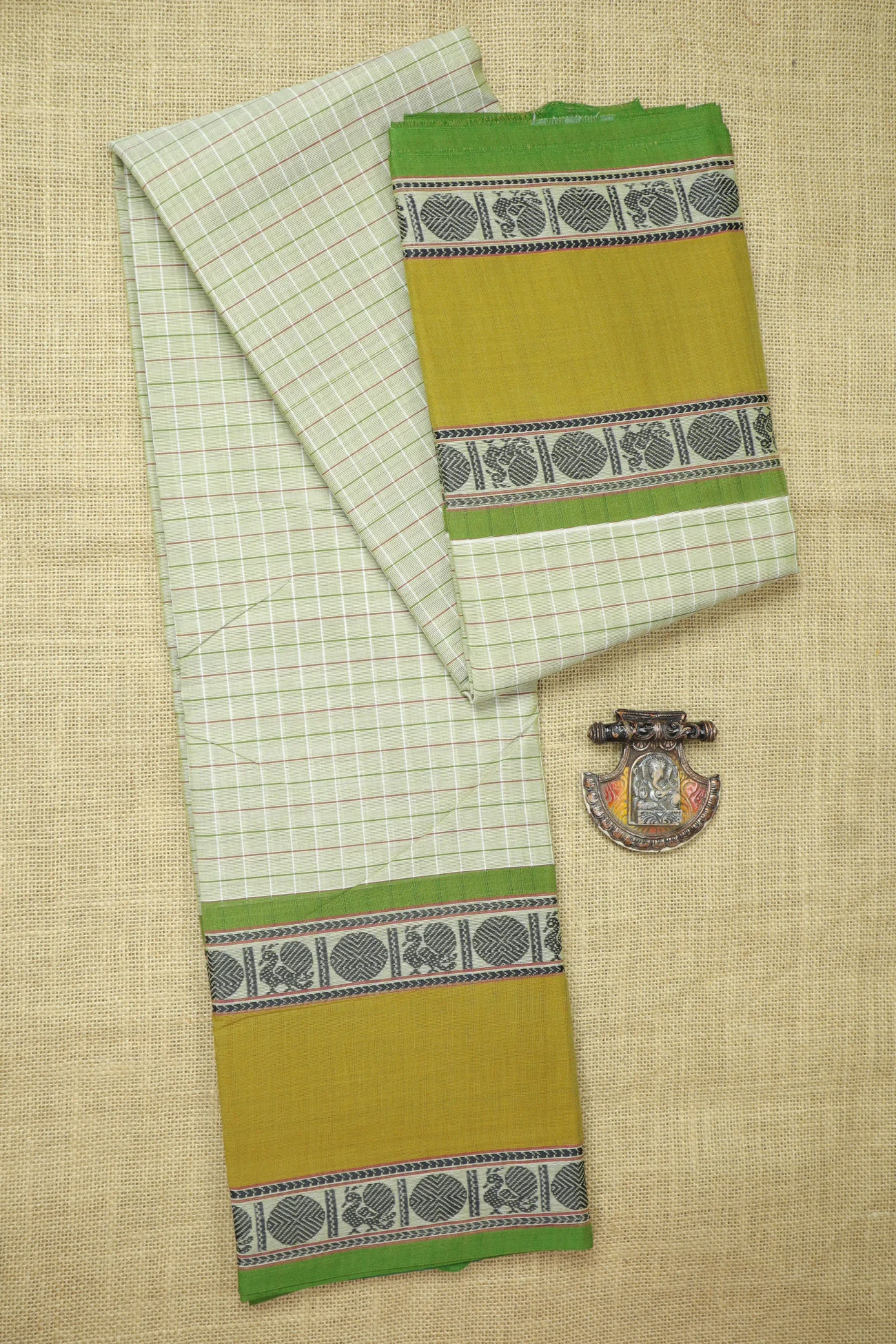 pista-green-peacock-ruthratcham-checked-saree-ck002708-a