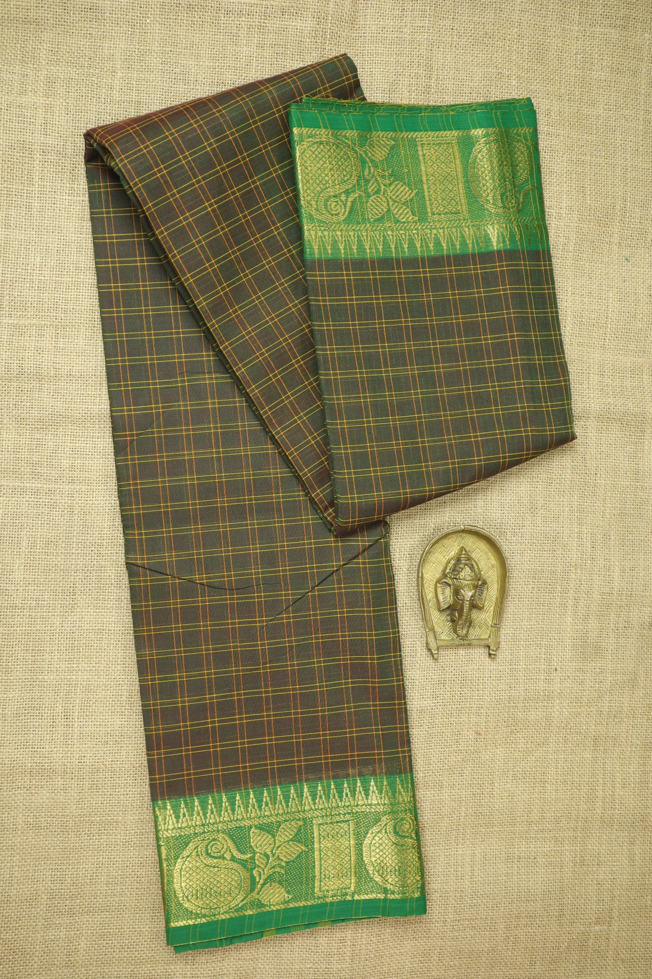 olive-peacock-leaf-checked-saree-ck002671-a
